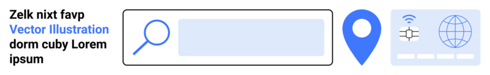 Fototapeta premium Online search, navigation tools, internet usage, digital connections, location services, web discovery. Magnifying glass search bar and icons for location and connectivity. Online search
