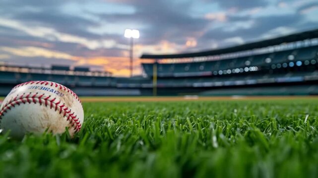 Baseball Field at Dusk With Dramatic Sky