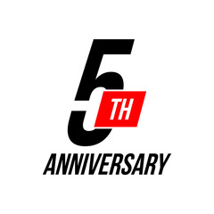 5th anniversary celebration label, five years jubilee congratulation vector template, happy birthday card, event invitation