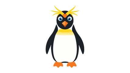 Obraz premium Cartoon Penguin With Yellow Crest And Orange Feet On A Black Background Simple Flat Design Illustration