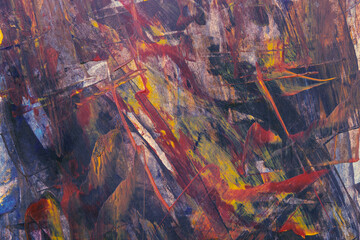 Abstract vivid colorful brush stroke patterns blend together to form a dynamic textured artistic grunge styled painted background	
