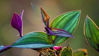 Close-up of vibrant, striped leaves with purple underside