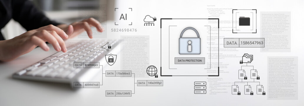 Digital padlock surrounded by data security diagrams representing encryption, network protection, and secure information management Parse - Powered by Adobe