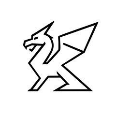 Abstract geometric dragon outline, modern minimalist concept