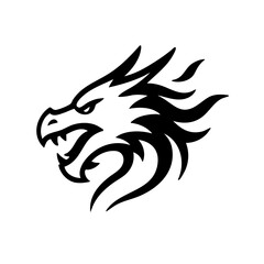 Aggressive dragon head outline with flame elements