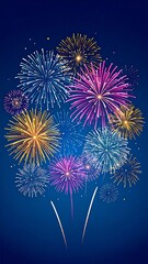 Colorful illustration of exploding fireworks against a deep blue background