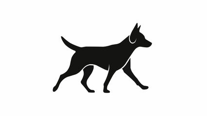 Black silhouette of a dog walking with a confident and elegant stride.
