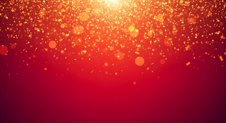 A vibrant red background with golden sparkling glitter and bokeh falling from a bright light source, creating a festive and magical atmosphere.