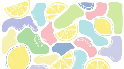 Fresh Lemon Slices and Abstract Pastel Shapes Pattern.