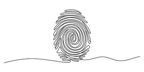One line continuous drawing of a fingerprint, isolated on continuous one line art of vector illustration