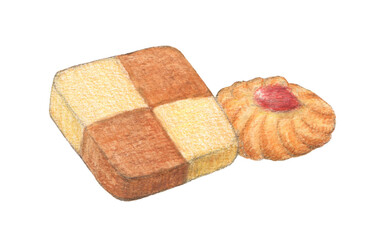 クッキー2つ　水彩色鉛筆イラスト