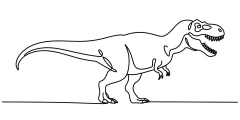 One line drawing of tyrannosaurus rex dinosaur, continuous line art style, isolated on continuous one line art of vector illustration