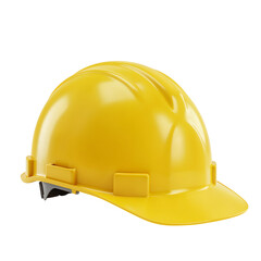 Fototapeta premium Bright yellow hard hat for construction safety and personal protective equipment isolated on transparent background