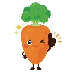 グッドサインを出す人参のキャラクターイラスト／Cute Carrot Character Illustration Giving a Thumbs-Up