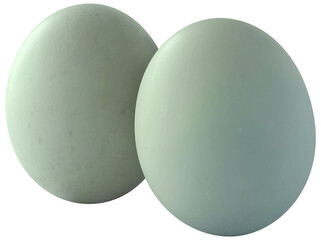 Two Salted Duck Eggs, Telur Asin, with Pale Blue Shells Isolated in Transparent Background