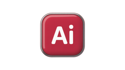 Adobe Illustrator Icon in Red Glossy Square Button with White Text on Transparent Background for Graphic Design