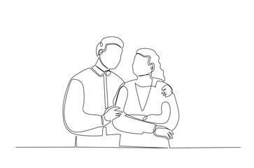 Continuous one line drawing of romantic couple Hugging. single-line art illustration depicting an young couple sharing a loving, comforting embrace. Editable vector.