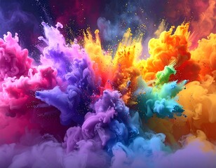 Obraz premium Explosion of vibrant colored powders. Abstract, dynamic, and vivid