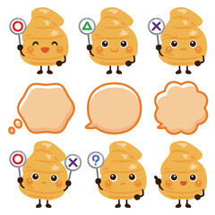 ○×△の札を持った生姜のキャラクター／Cute Ginger Character Illustration Holding O, X, and Triangle Signs