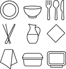 Dining Room Essentials Line Art Icon Set.eps