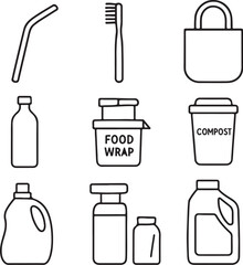 Eco Friendly Essentials Line Art Icon Set.eps