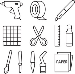 Craft Tools Line Art Icon Set.eps