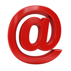 Obraz premium Shiny red three dimensional at symbol icon for internet and email communication isolated on transparent background