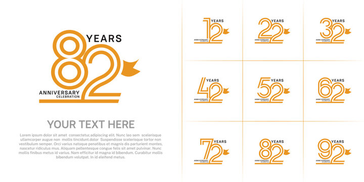Anniversary logo style double line number set with ribbon. orange color on white background for celebration event