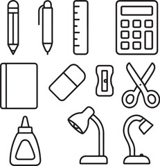 Study Stationery Line Art Icon Set.eps