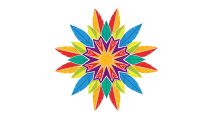 Obraz premium Colorful Geometric Mandala Flower Design with Vibrant Rainbow Petals and White Outlines on Black Background Abstract Art