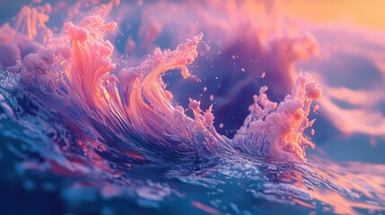 Abstract Ocean Wave with Pink and Purple Hues, Dynamic Water Art.