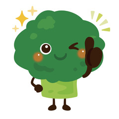 グッドサインを出すブロッコリーのキャラクターイラスト／Cute Broccoli Character Illustration Giving a Thumbs-Up