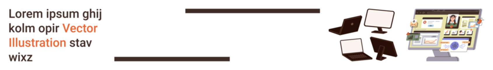 Graphic design, technology setup, web design, remote work solutions, digital tools, creative resources. Laptops, monitors design software interface. Graphic design and technology setup concept