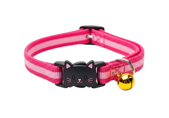 Fototapeta premium Pink Cat Collar with Bell, Whiskers and Cute Kitty Face Isolated on Transparent