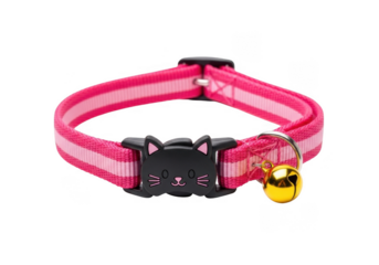 Pink Cat Collar with Bell, Whiskers and Cute Kitty Face Isolated on Transparent