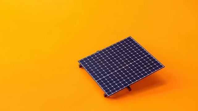 Single solar panel on vibrant orange background