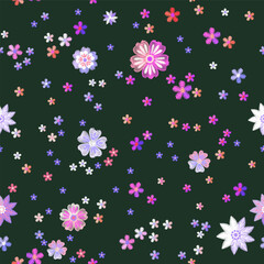 Embroidery seamless pattern. Flowers on black background. 
