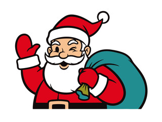 Waving Santa Claus with Sack of Gifts