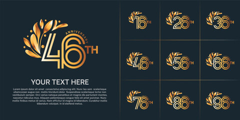 Fototapeta premium Anniversary logo type set with double line number and floral ornament. golden color for celebration event