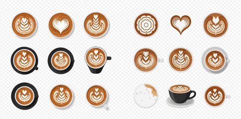 Coffee art collection top view flat lay coffee art different patterns 2dflat