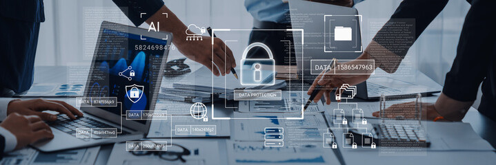 Digital padlock surrounded by data security diagrams representing encryption, network protection, and secure information management Parse
