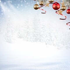 christmas background with christmas tree and balls