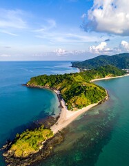 Fototapeta premium Aerial view of a stunning island formation and clear blue water