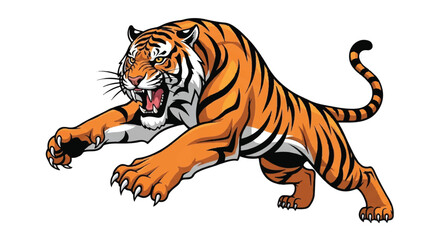 Obraz premium Powerful Bengal Tiger Jumping or Running Aggressively in Action Pose