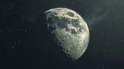 Naklejka premium Clean geometric representation of moon terrain using subtle gradient fills and precise line work, open space depicted with mathematical constellation patterns and cosmic dust particles