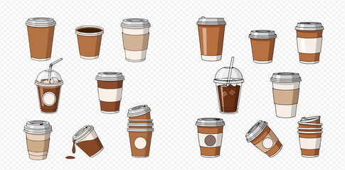 Assorted Styled To Go Coffee Cups on Neutral Background 2dflat