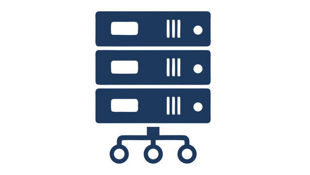 Dark Blue Three Tiered Server Racks with Network Connection Symbol on a Black Background