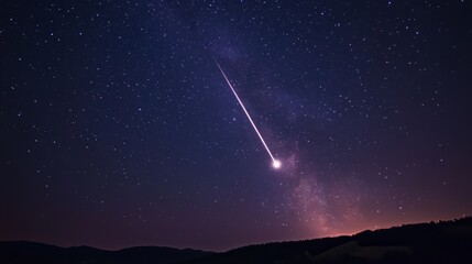 Time-lapse photograph of asteroid streaking across star-filled cosmos, brilliant meteor trail creating luminous path through celestial backdrop, magnificent astronomical event showing minute details