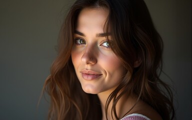 Attractive young woman looking thoughtfully at the camera. High quality