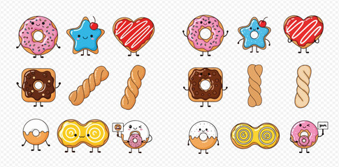 Cute Cartoon Dessert Characters Collection Donut Cookie and Pastry Set 2dflat